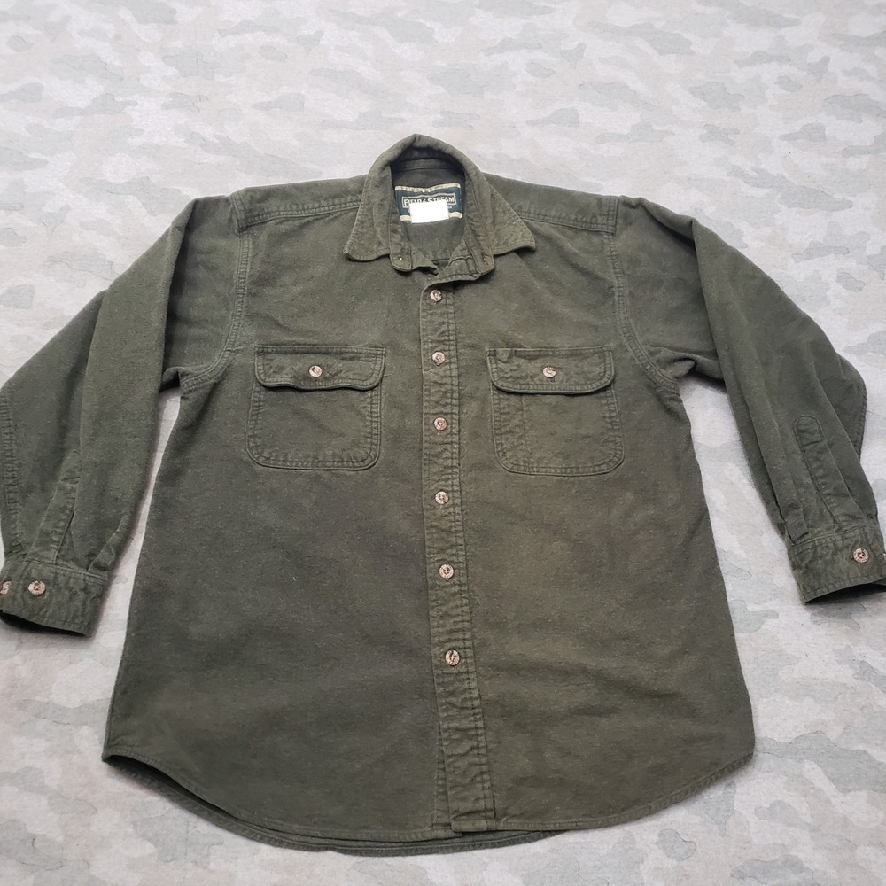 Field & Stream Chamois Shirt Men Large Green Heavy Outdoor Button-Up Long Sleeve